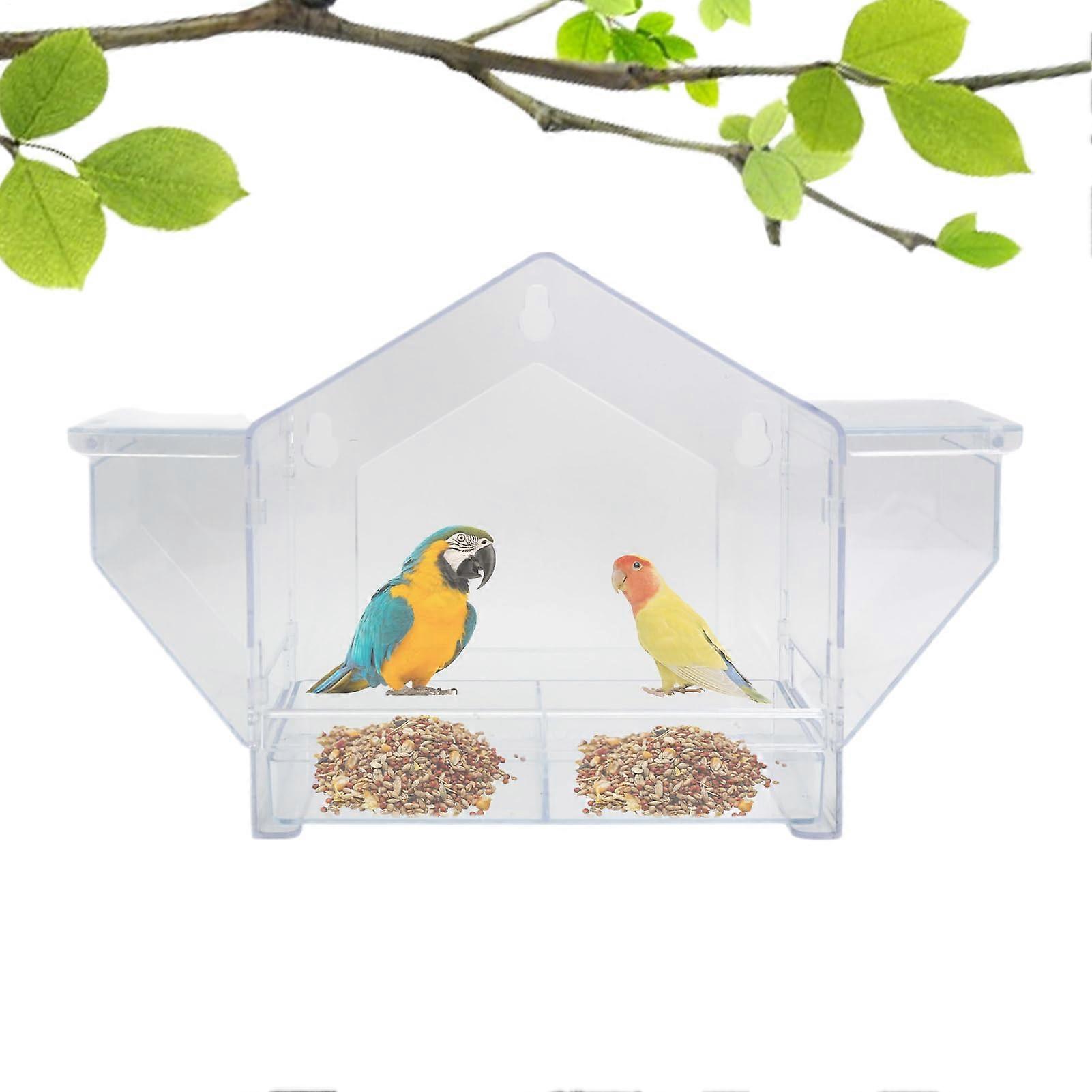 Wild Bird Feeding Station Transparent Acrylic Feeder with Dual Compartment Flexible Mountable Food Container for Parrots and Large Birds