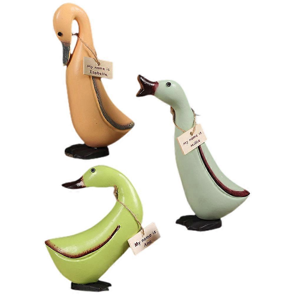 Wooden Duck Sculpture Craft for Decor Assorted Color Premium Wood Material 3pcs