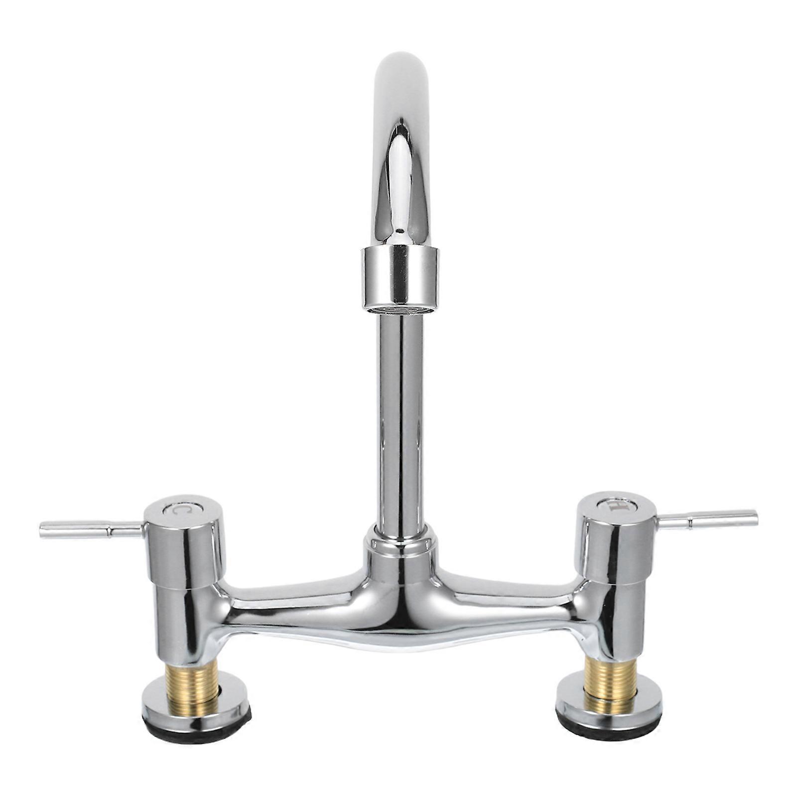 Dual Handle Sink Faucet Silver Color for Homeowners Vertical Design Hot and Cold Water Control 1Set