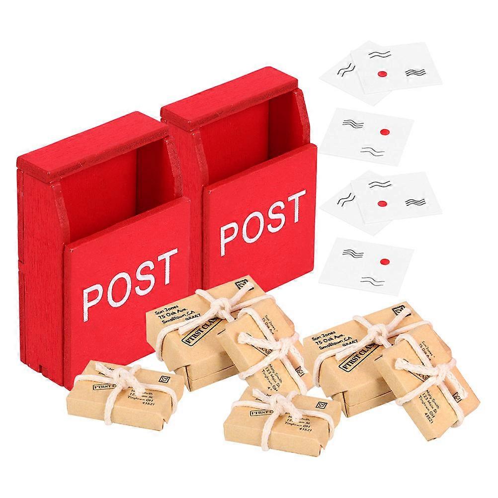 Wooden with Miniature Mail Sack and Postcard 2 Sets Versatile Dollhouse Decoration Assorted
