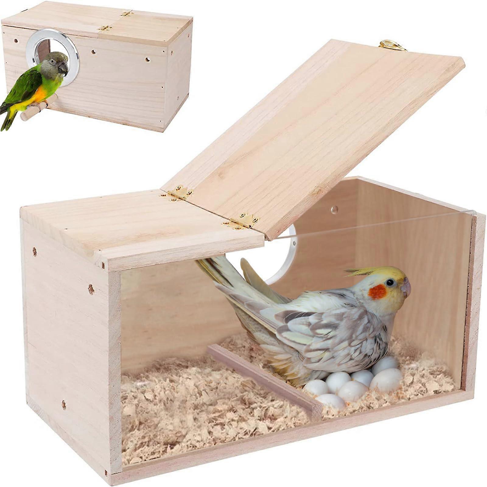 Transparent Bird Breeding Box Wooden Nest Clear View Window for Lovebirds, Cockatoos, Parrots