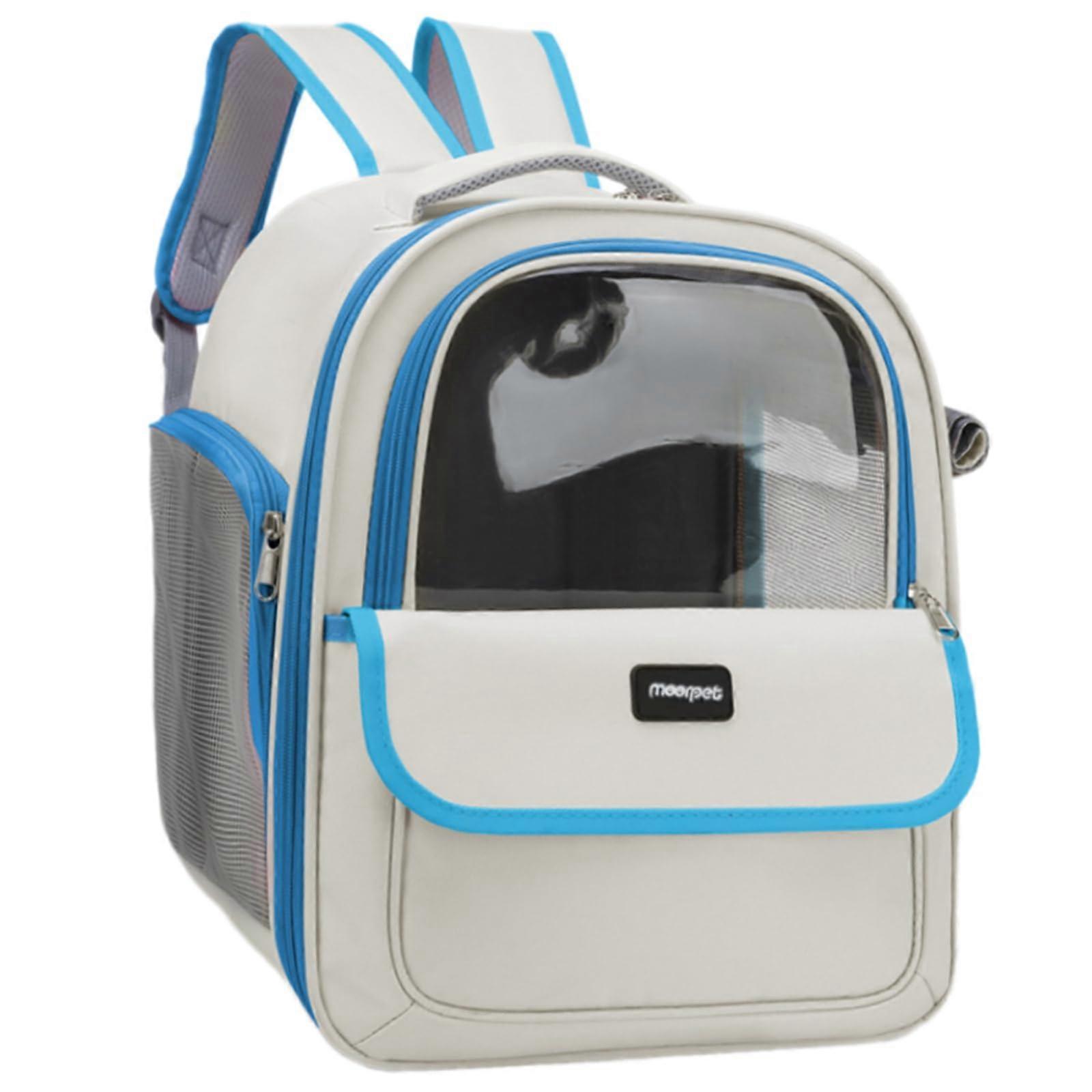 Pet carrier bag cat carrier soft capacity with safety straps breathable pet carrier sightseeing bag for cats blue