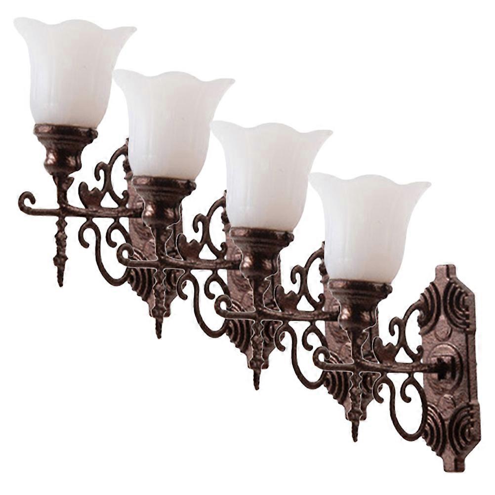 4pcs Mini Wall Lamps for Dollhouse & Micro Landscaping Decor – Compact Sand Table Lighting Models in Antique Bronze with White LED – DIY House