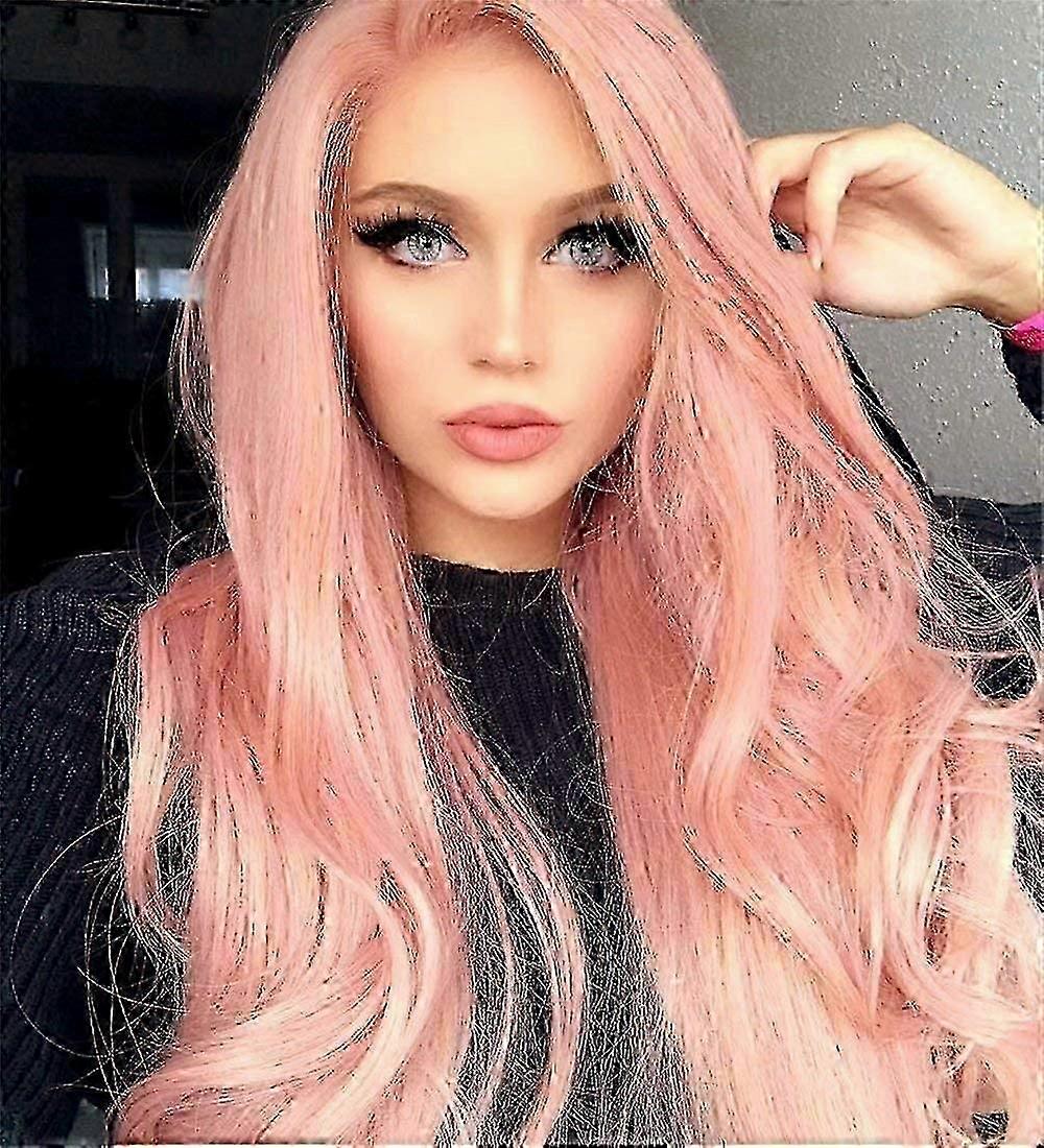 Ladies' Pink Wig, 100% Synthetic High-Temperature Fiber, Adjustable Size, Suitable for Multiple Occasions