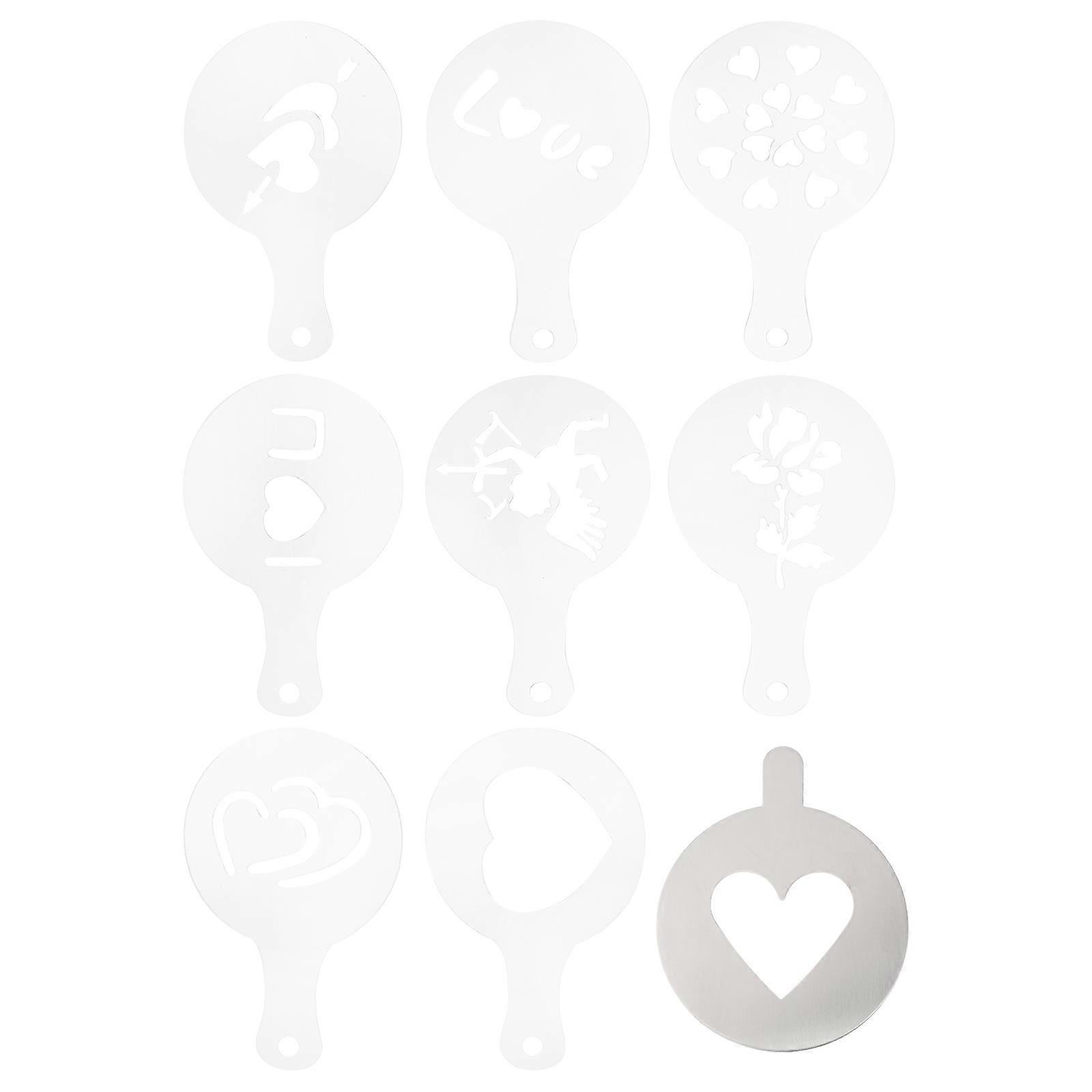 9pcs Reusable Coffee Stencils for Valentine's Day Cappuccino Decorating