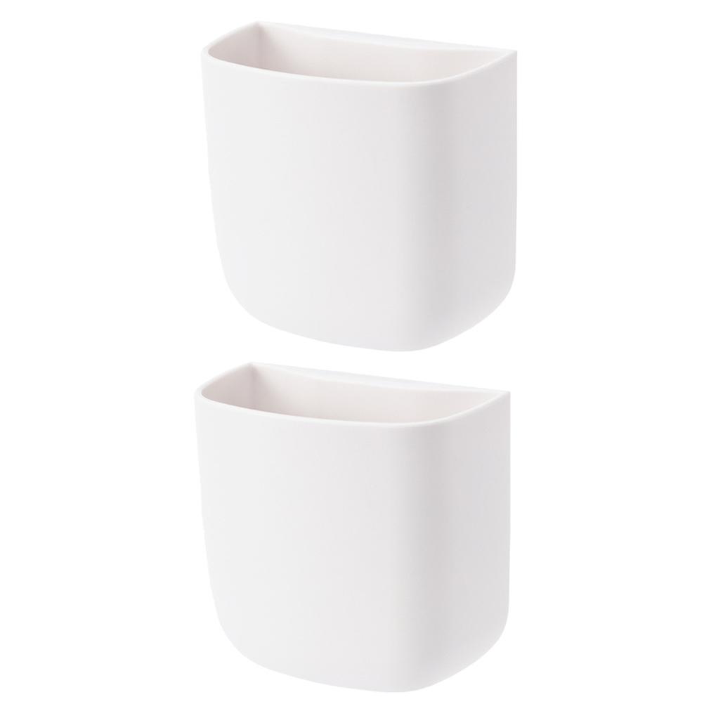 White Wall Mount Cellphone Organizer with Hole for Data Cable Storage Box Material 2 Pieces