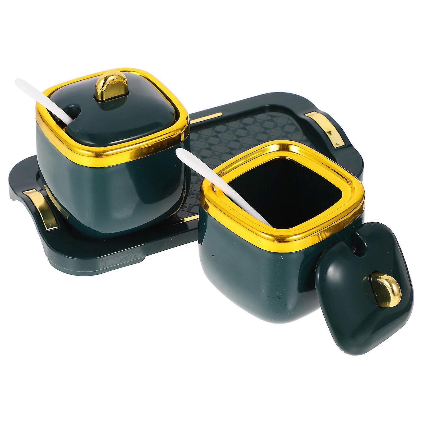 Spice Containers with Lids Perfect for Kitchen Seasoning Storage Featuring Simple Design with Green Ceramic and Spoon 1 Set