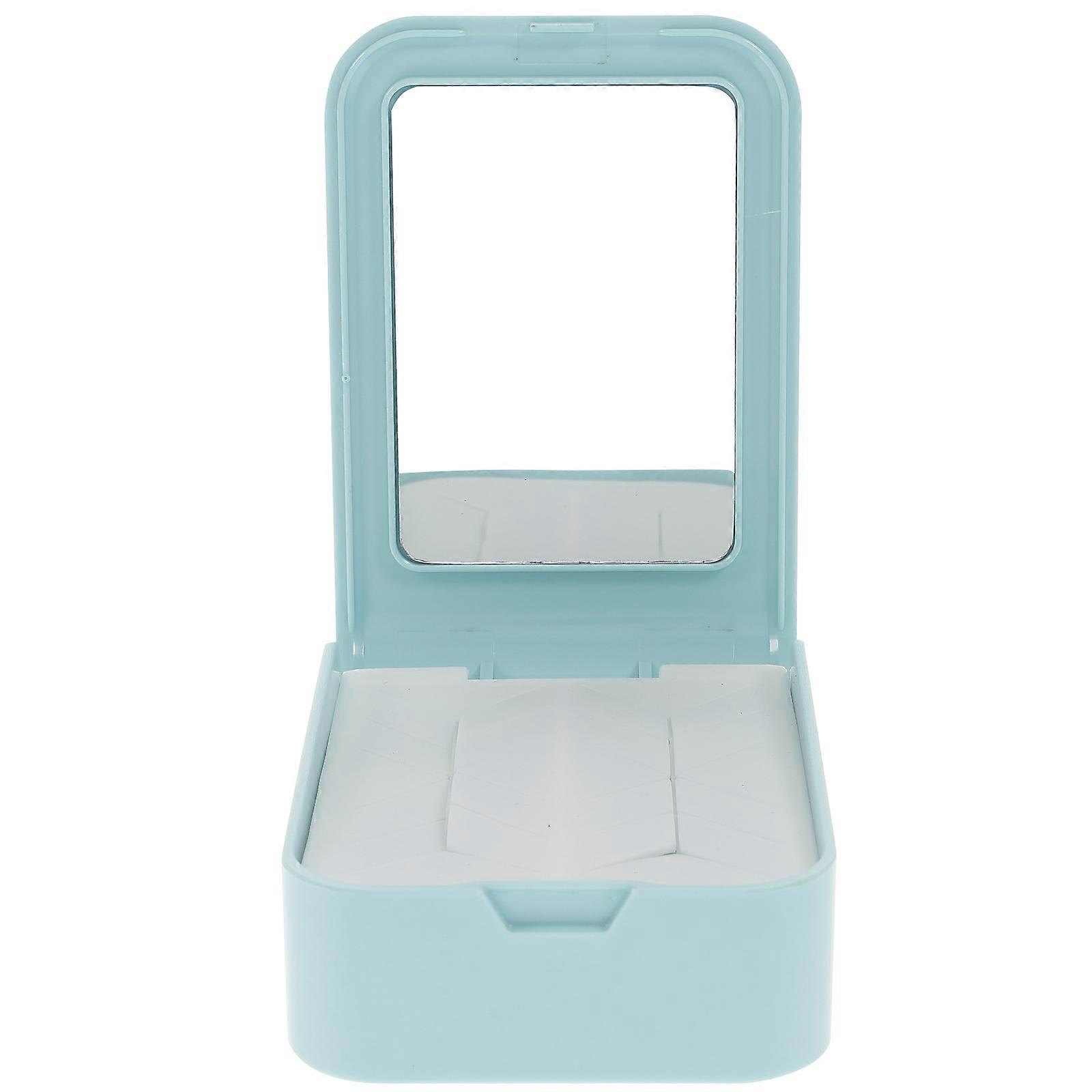 Blue Portable Lipstick Case with Mirror for Travel Compact Plastic Storage Box 3.94 x 2.95 x 0.79 Inches