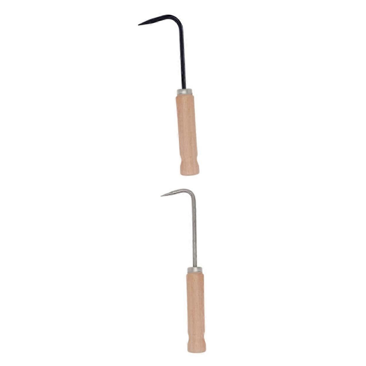 2 pieces root remover with wooden handle, handy weed puller for gardening and weeding other plants, ergonomic and portable.