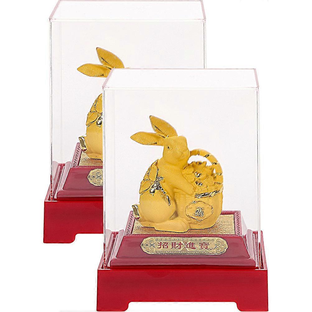Rabbit Ornament 2Pcs Bunny Statue Fortune Bringer Multi Color Material For Business Gifts