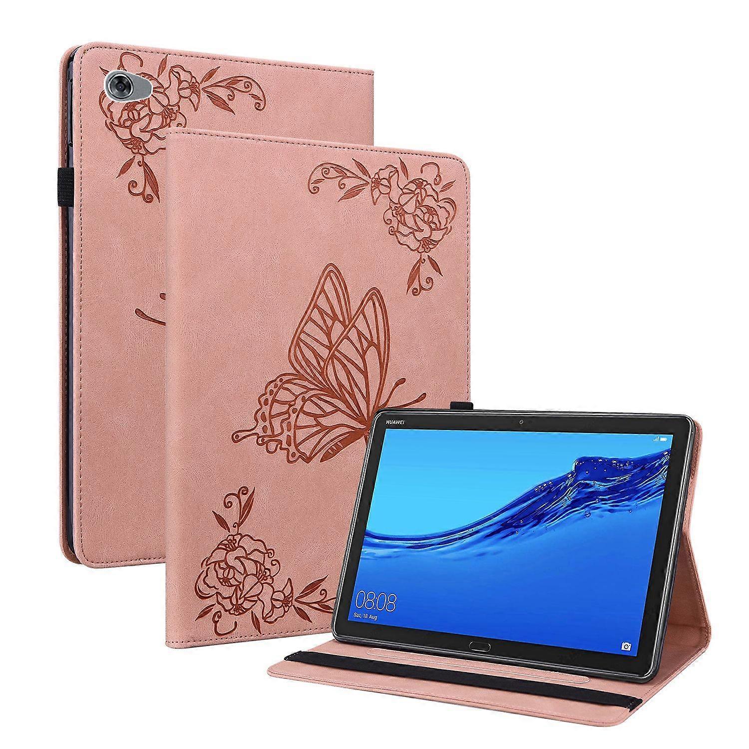 Tablet Case for Huawei MediaPad M5 lite 10.1 inch Butterfly Pattern Flexible Durable Soft TPU Flip Cover with Adjustable Stand Slots