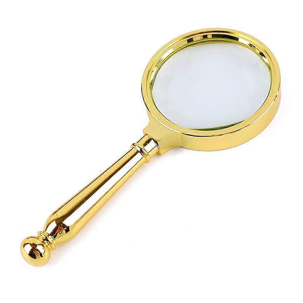 Lupe, handheld magnifier, 8x magnification, metal handle, goldcolored, suitable for elderly people to read newspapers, portable HD.