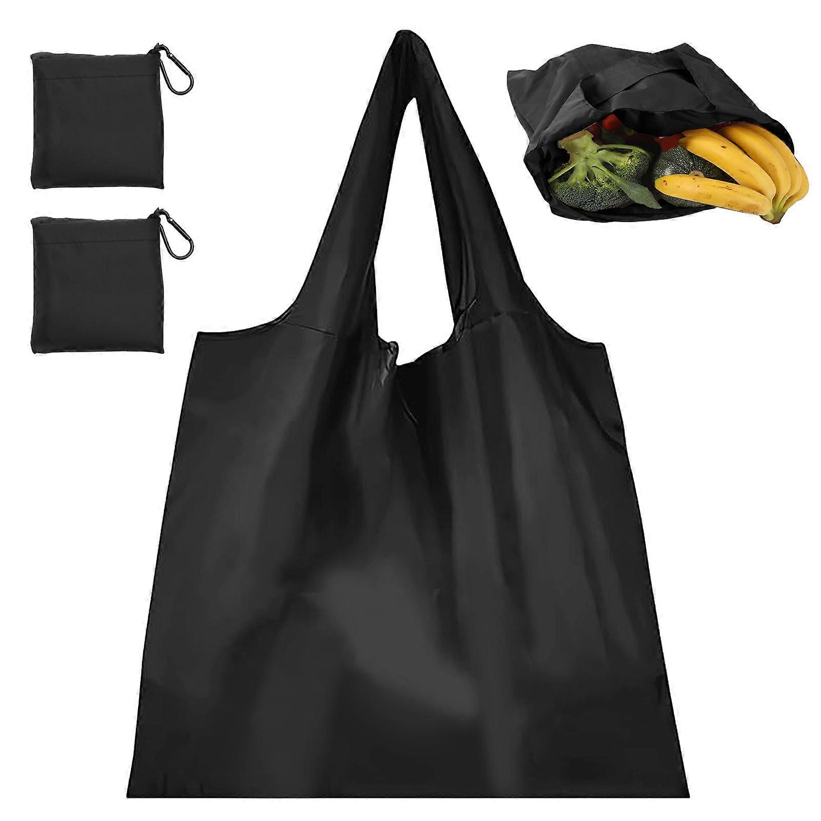 Shopping Bag Foldable Tote 2 Pieces Jute Bag with 2 Hooks, Reusable (Black)