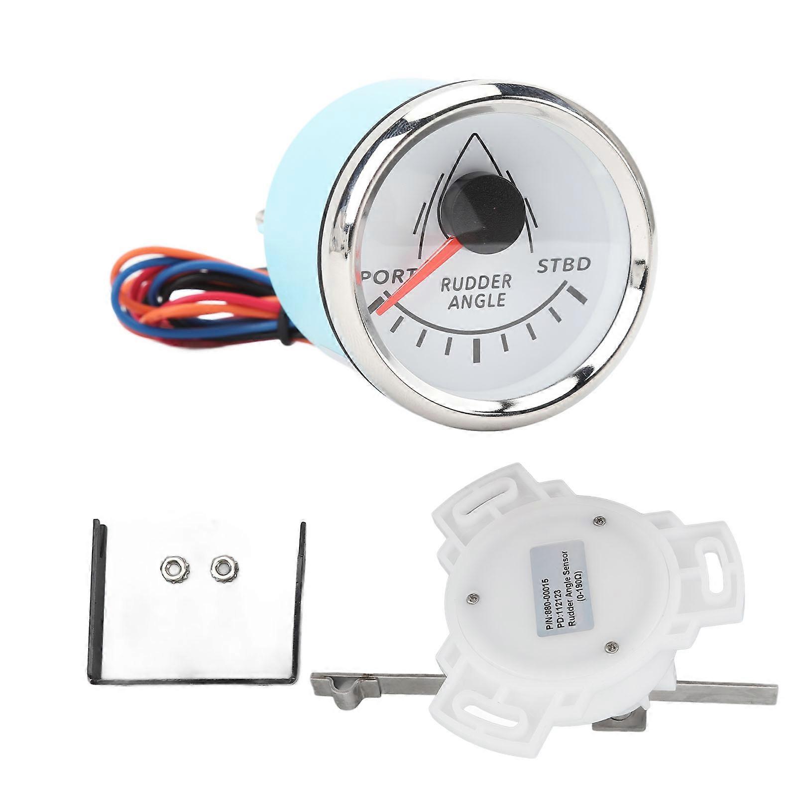 52mm Rudder Angle Indicator Gauge with 8 Color Backlight and Sensor for Boats Yachts Speedboats