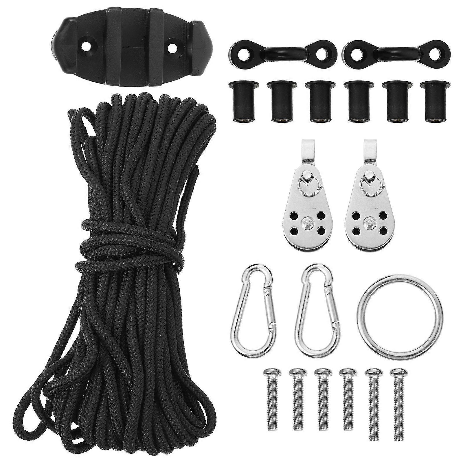 Anchor Trolley Kit Rubber Dinghy Boat Fishing Marine Use Black Nylon Rope 1Set