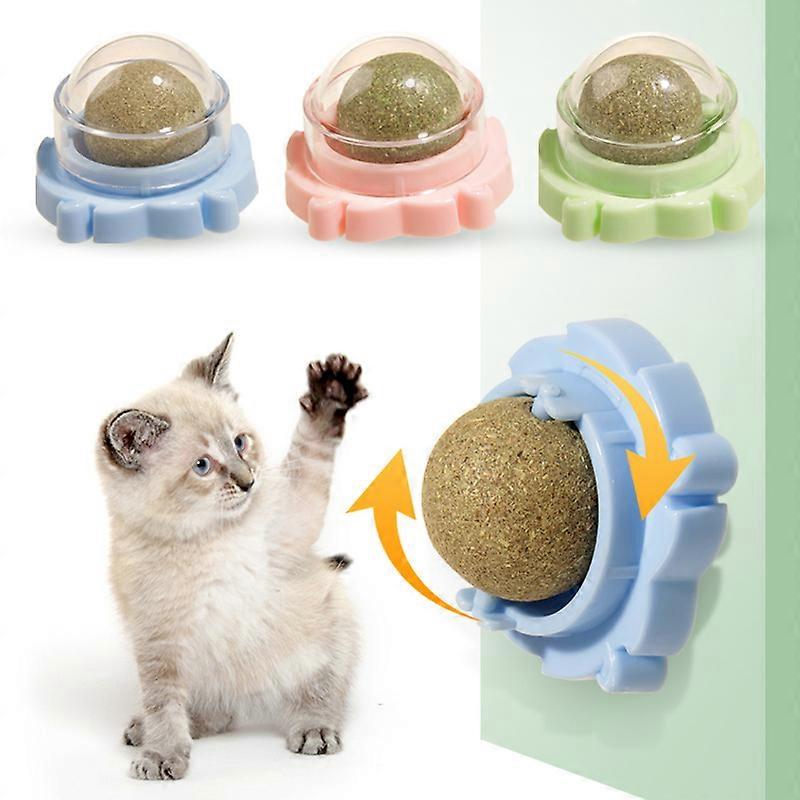 3-Pack Catnip Balls, Mint Leaf Rotating Interactive Cat Toy, Cat Teeth Cleaner