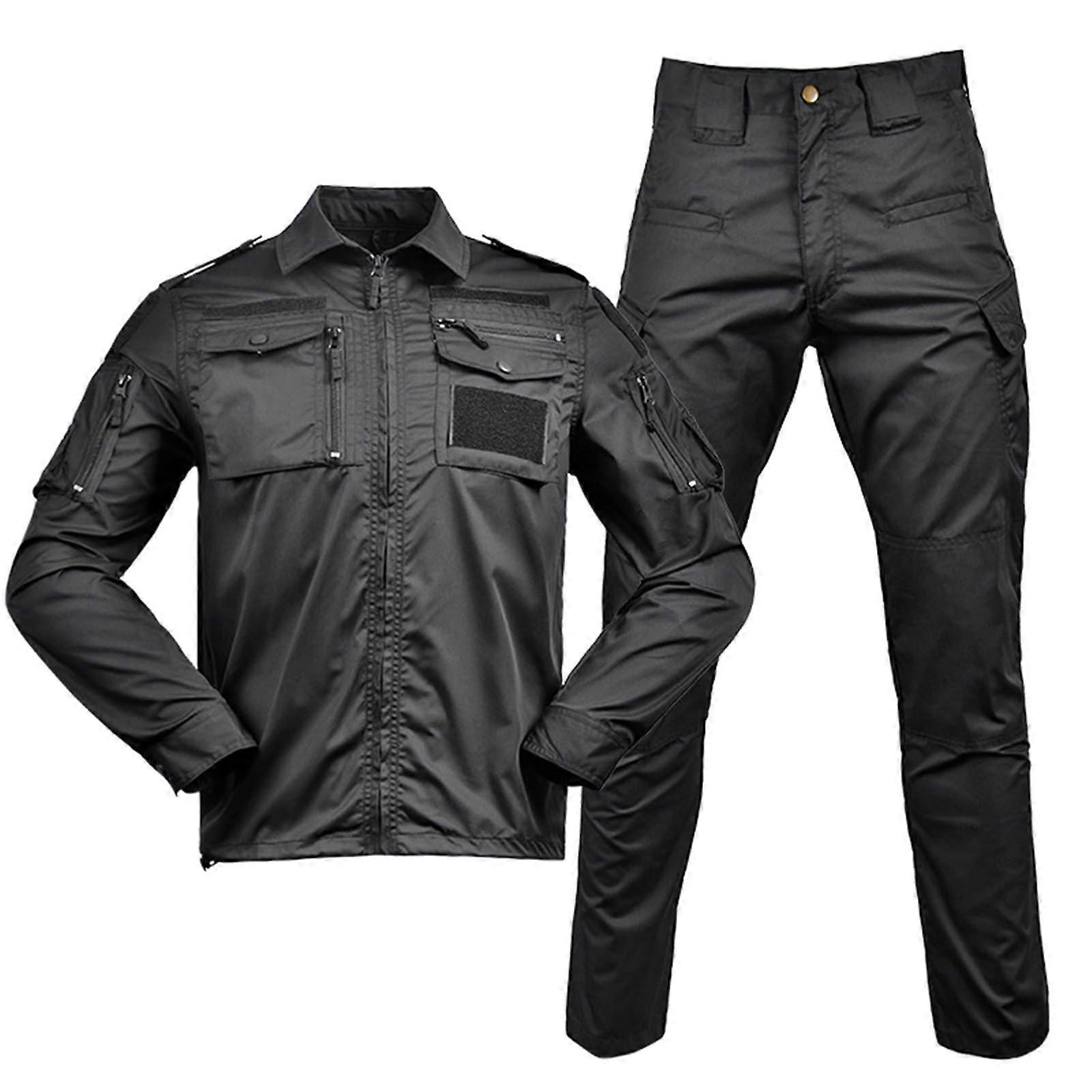 Tactical Shirt And Trousers Set For Airsoft Camouflage BDU Durable Long Sleeve Military Uniform Men Size S Black