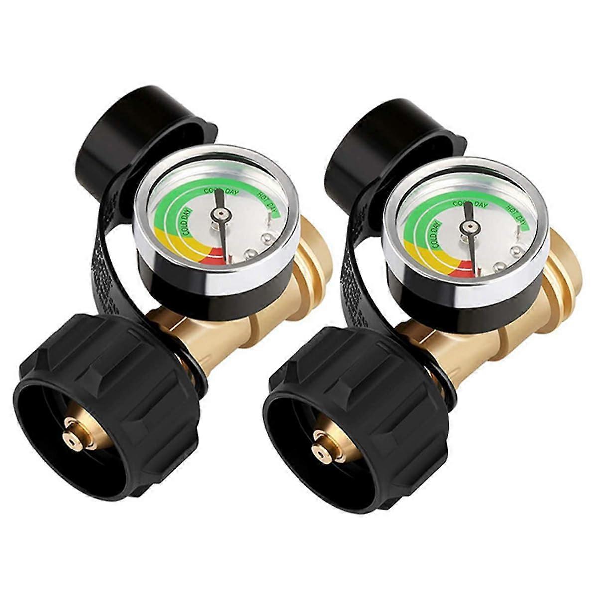 2-Pack Gas Pressure Regulators with Type 1 Connector and Propane Level Gauges for Grills, RVs, Heaters, and Cylinders
