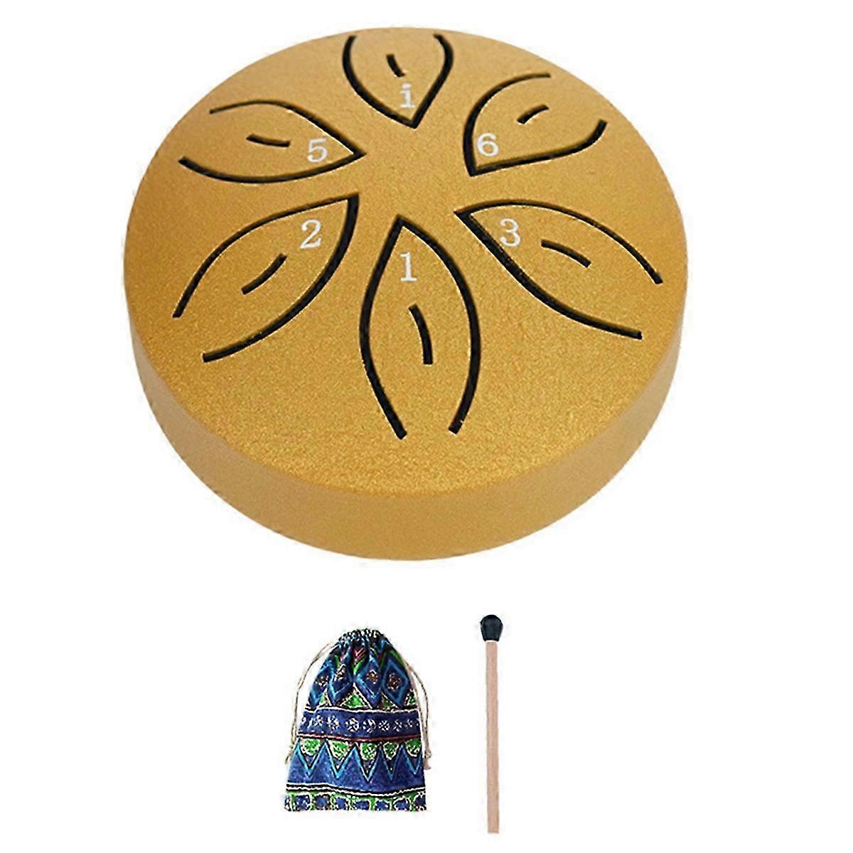 Steel Tongue Drum Rain Drum for Outside, 6 Notes 3 Inches Gold