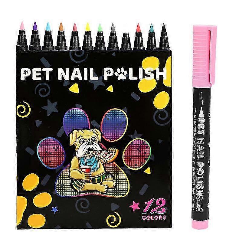 12 Colors Dog Nail Polish Pens Quick Dry, Pet Nail Polish Set for D...