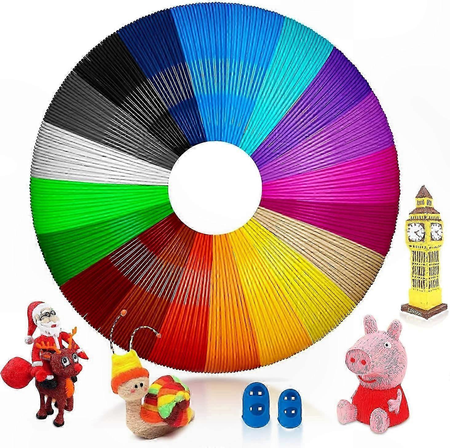 3D Printing Filament, 1.75mm PLA Refill, 5M Length, 20 Vibrant Colors, Compatible with 3D Pens and Printers for All Ages