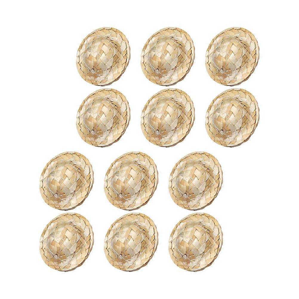 Charming Mini Straw Hats for Decoration Use Made of Synthetic Material Khaki Color 12 Pieces
