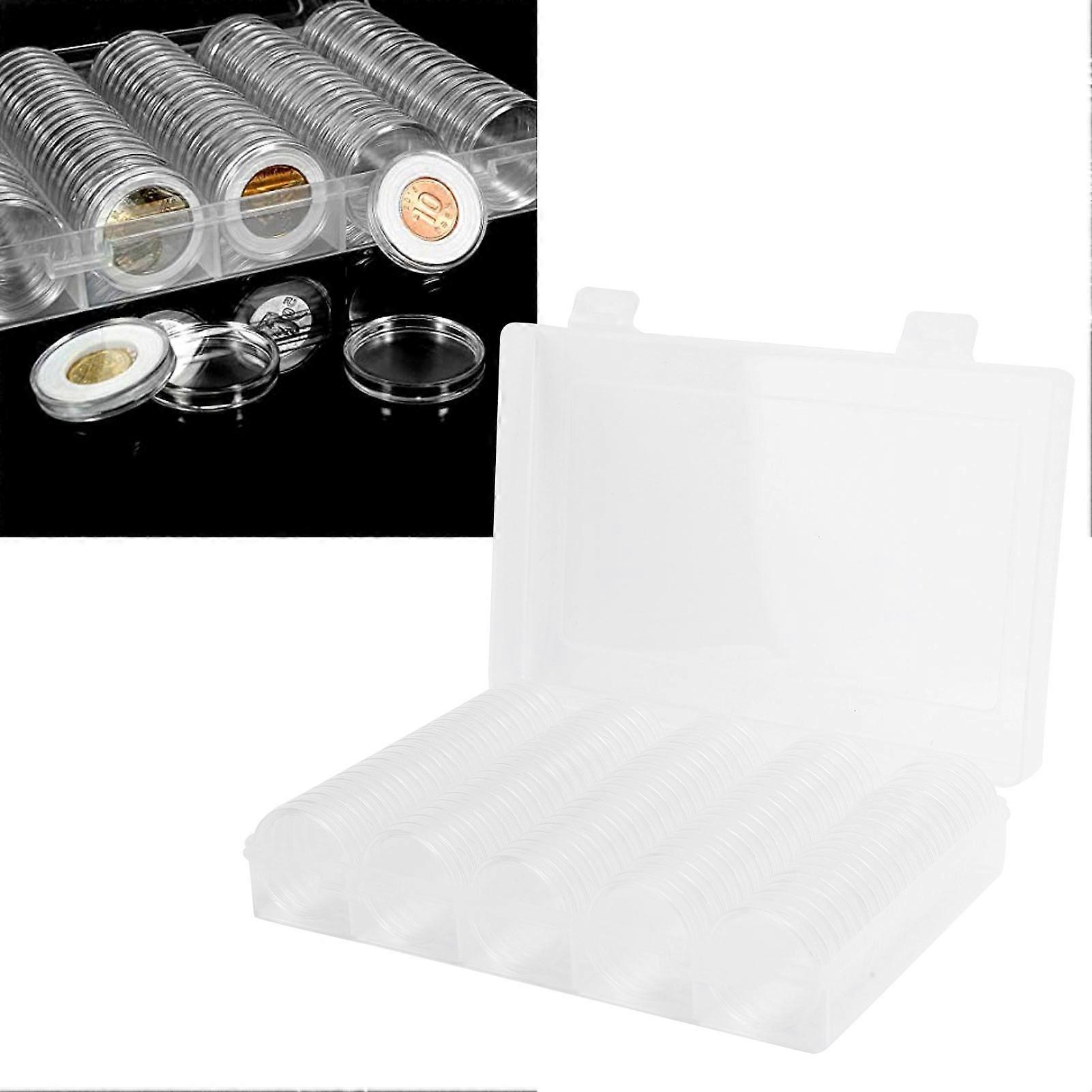 100PCS Transparent Coin Storage Box 17/20/25/27/30mm Round Coin Capsules Containers Protector