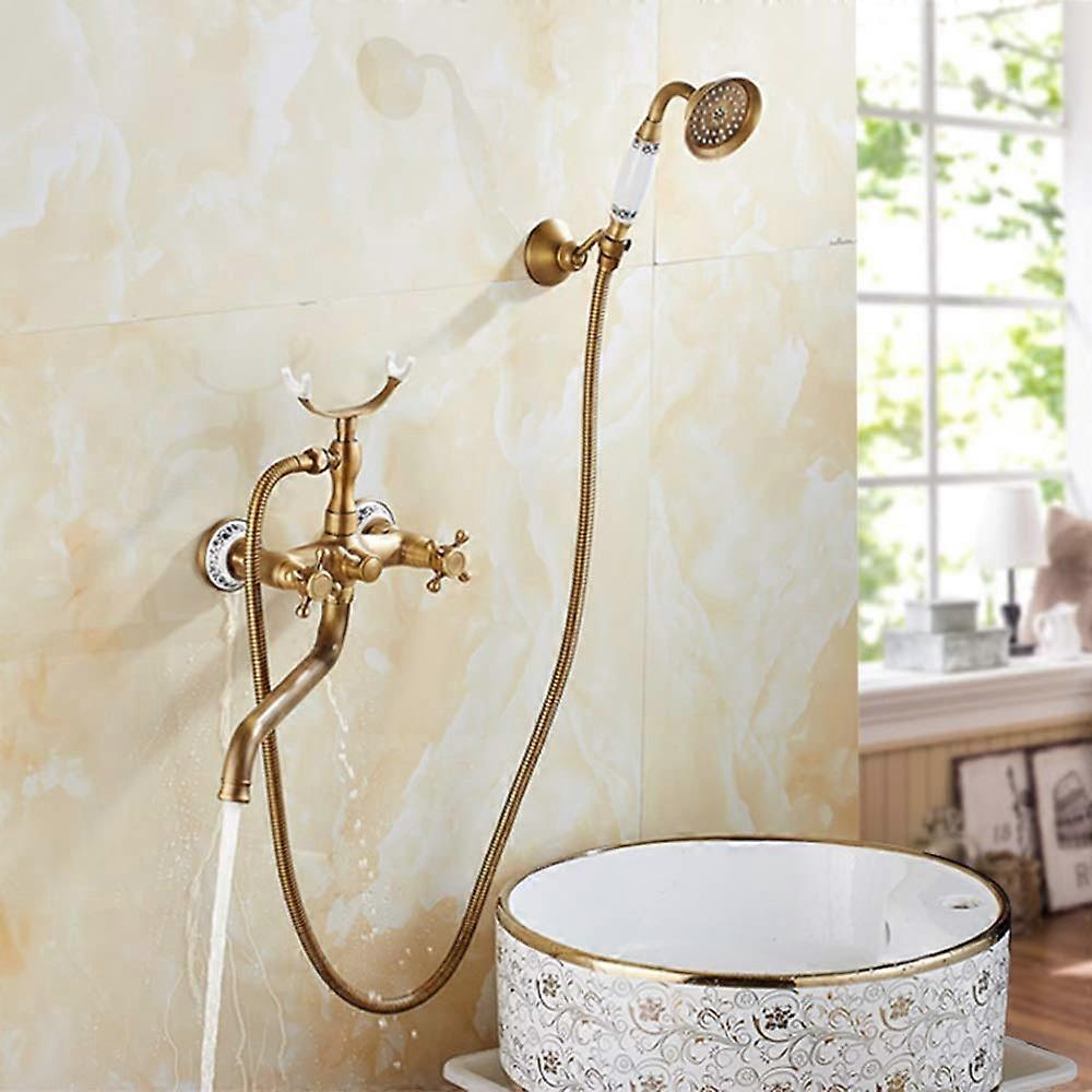 Copper Antique Bronze Ceramic Shower Set With Hand Shower System, 2-Function Hot-Cold Mixing Valve