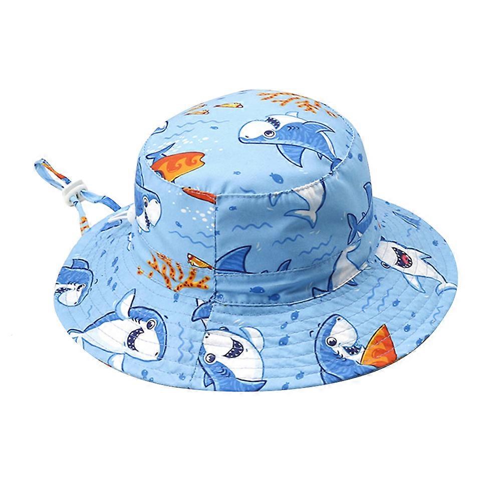 Cartoon Shark Fisherman Hat for Kids with Adjustable Belt 50cm Blue