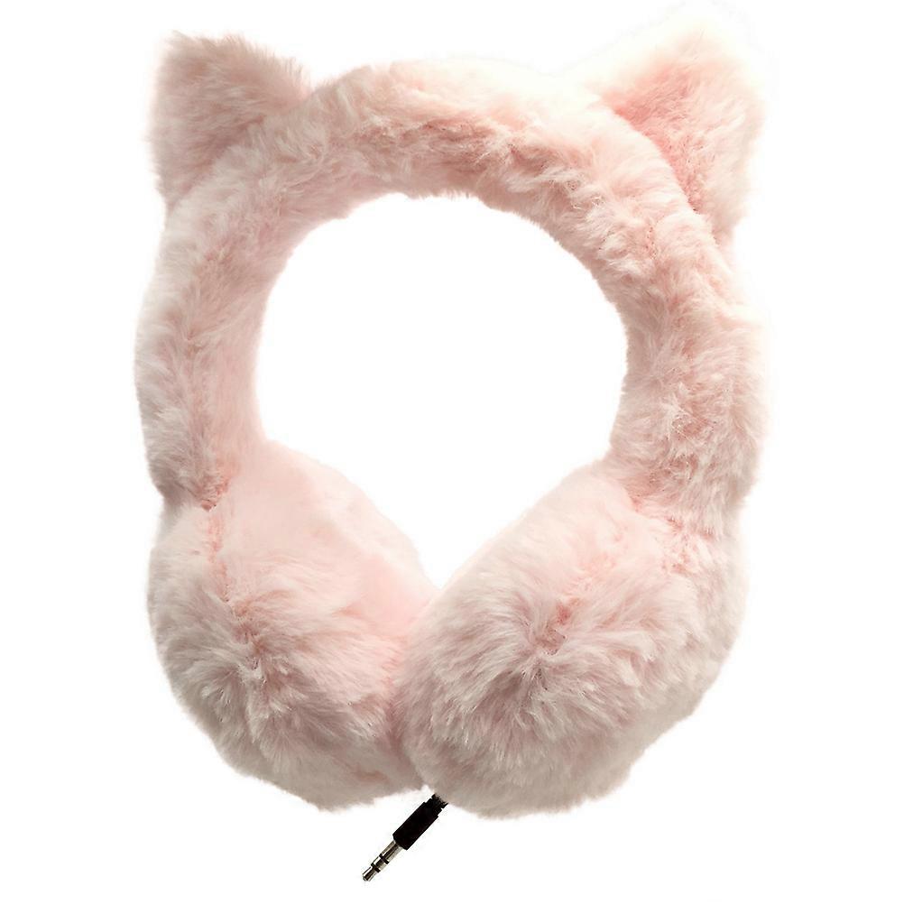 Plush Headset Cat Ear Shape Headphones for Home Use Wired Pink