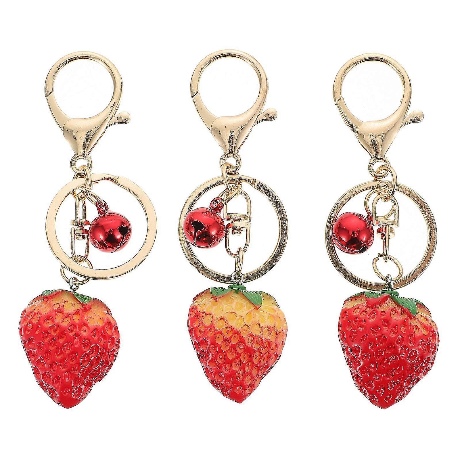 3pcs Strawberry Shape Bag Ornaments Key Chains Key Pendants (assorted Color)