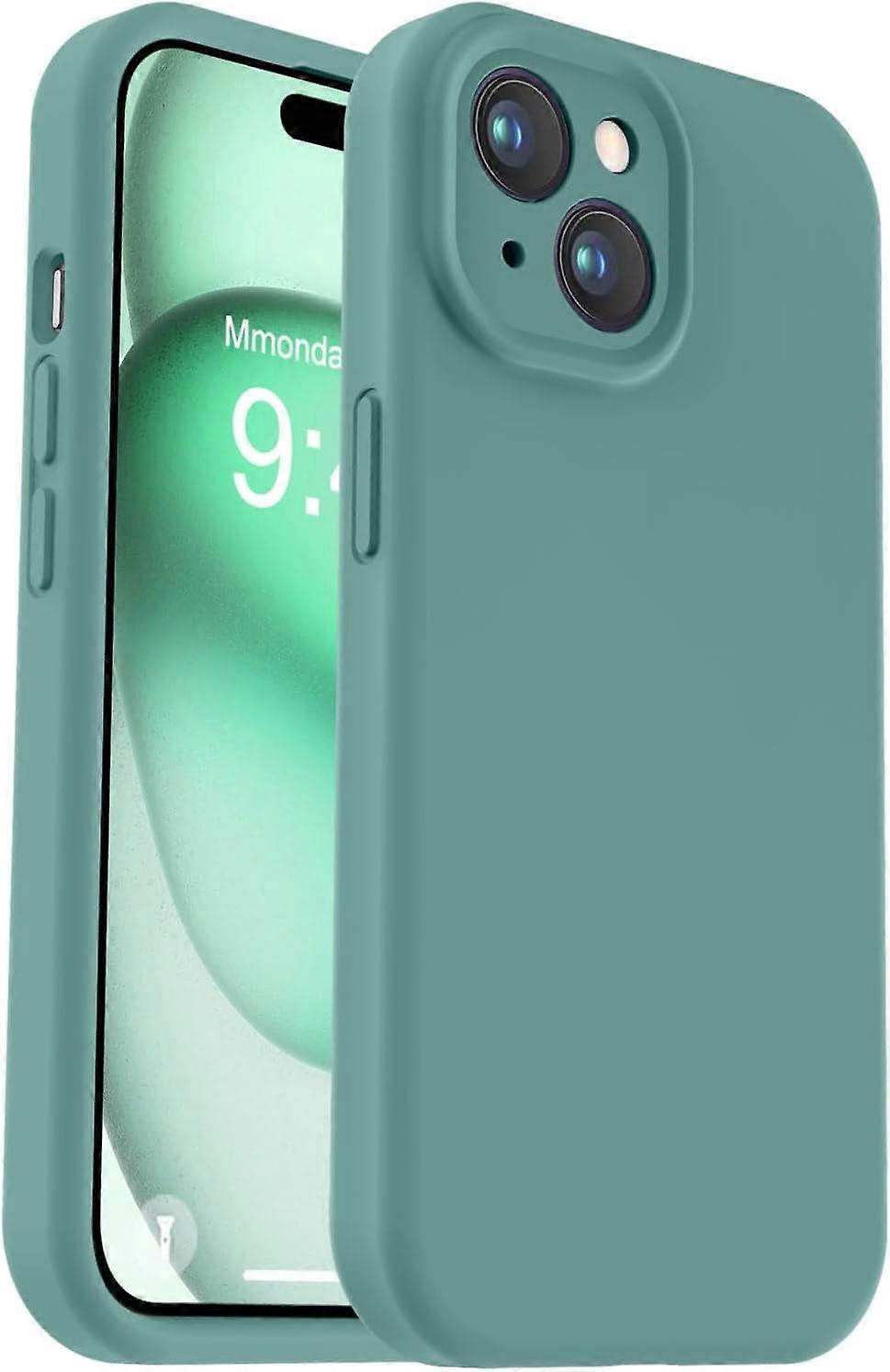 Compatible with iPhone 15 Plus Case, Enhanced Camera Protection, Soft Anti-Scratch Lining, Shockproof Liquid Silicone Case - Pine Green