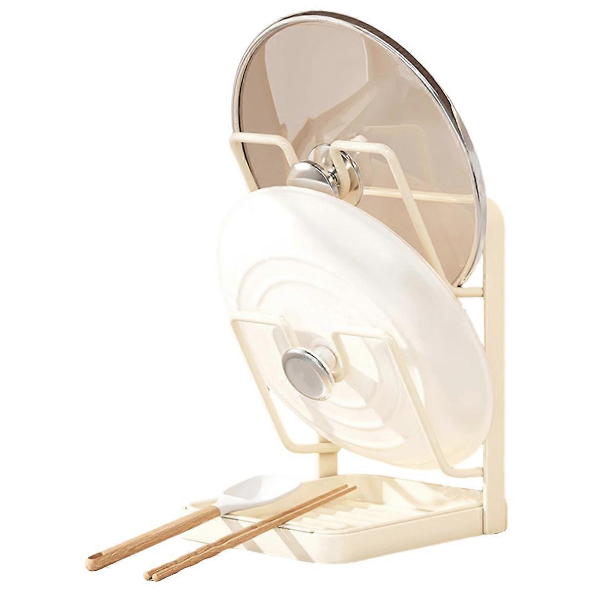 Kitchen Pot Lid Rack with Drainage Tray, Multi-Functional Countertop Cutting Board Storage Rack, Space-Saving Easy A