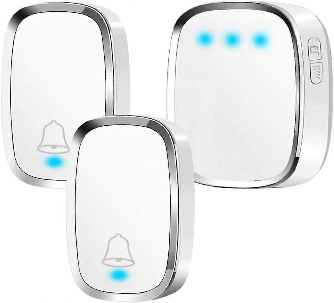 Campainha sem fio impermeável, campainha de porta ao ar livre com alcance de 300m, 2 transmissores e 1 receptor, kit de chime sem fio com flash LED, 36 melodias, 4 volumes 