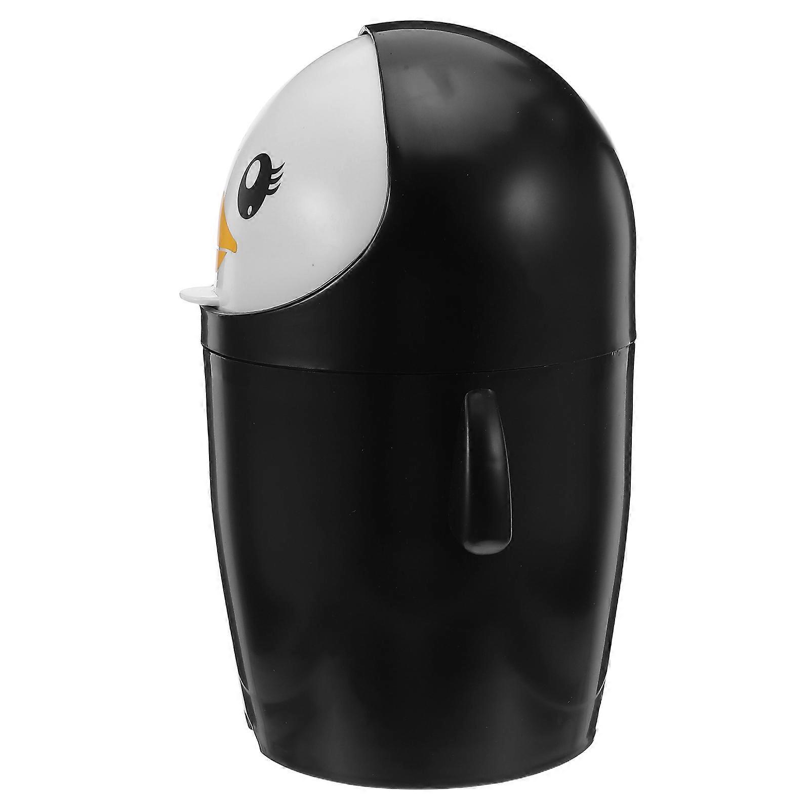 Penguin Bin Desk Trash Can with Lid for Home Cute Mini Desktop Trash Can