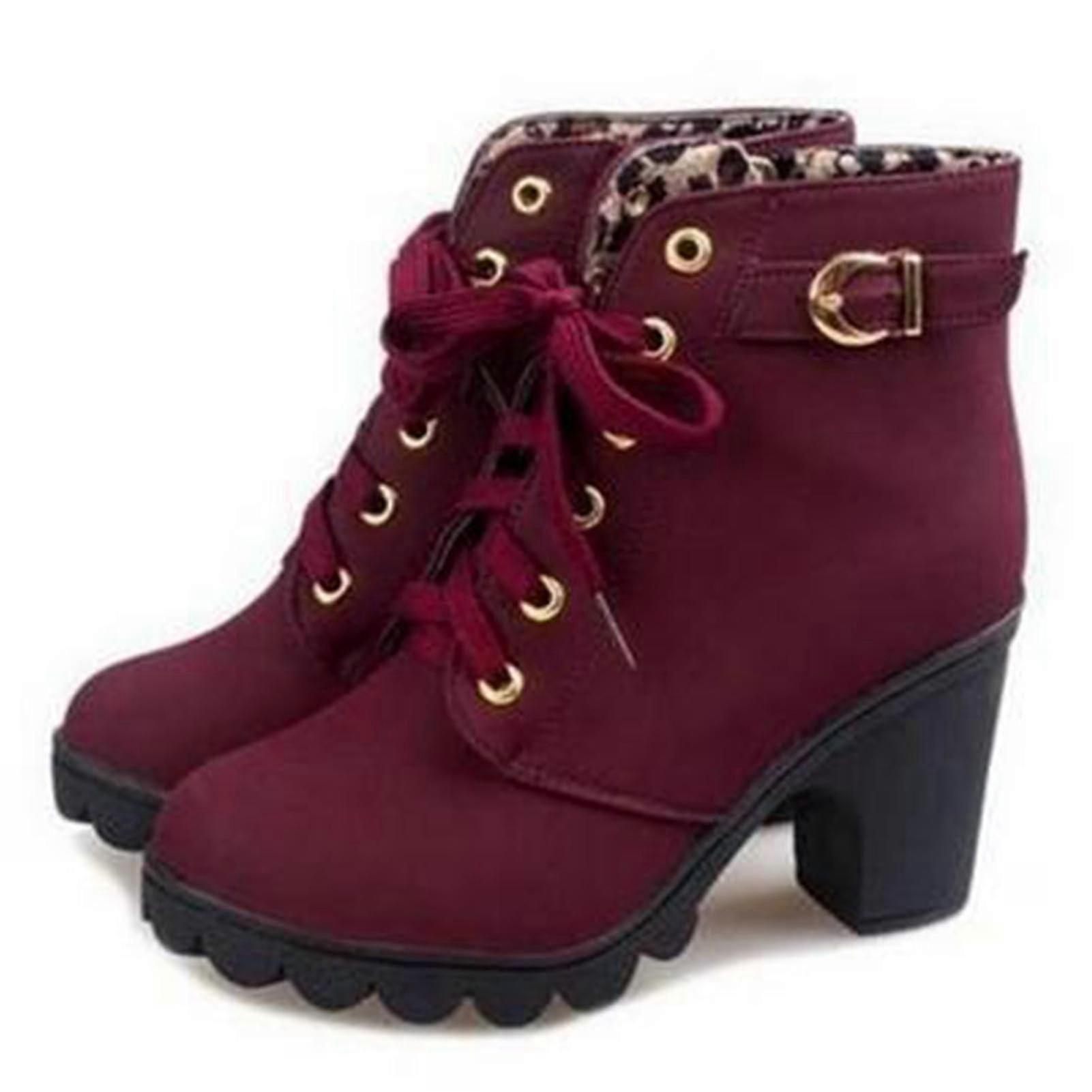 Botas femininas de cano alto tamanho grande com cadarço e zíper lateral, fivela de camurça, adequadas para ambientes internos e externos