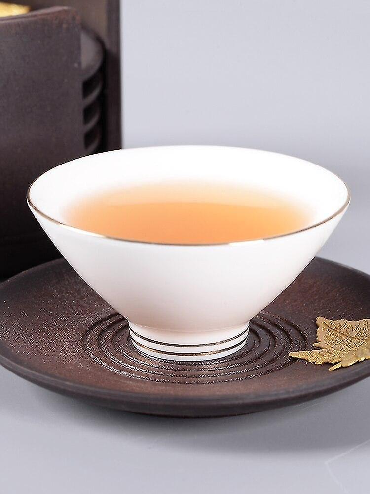 Kaffe Tekoppar Talg Jade Master Cup med guldmålad Bambu Hatt Keramisk Kung Fu Tekopp