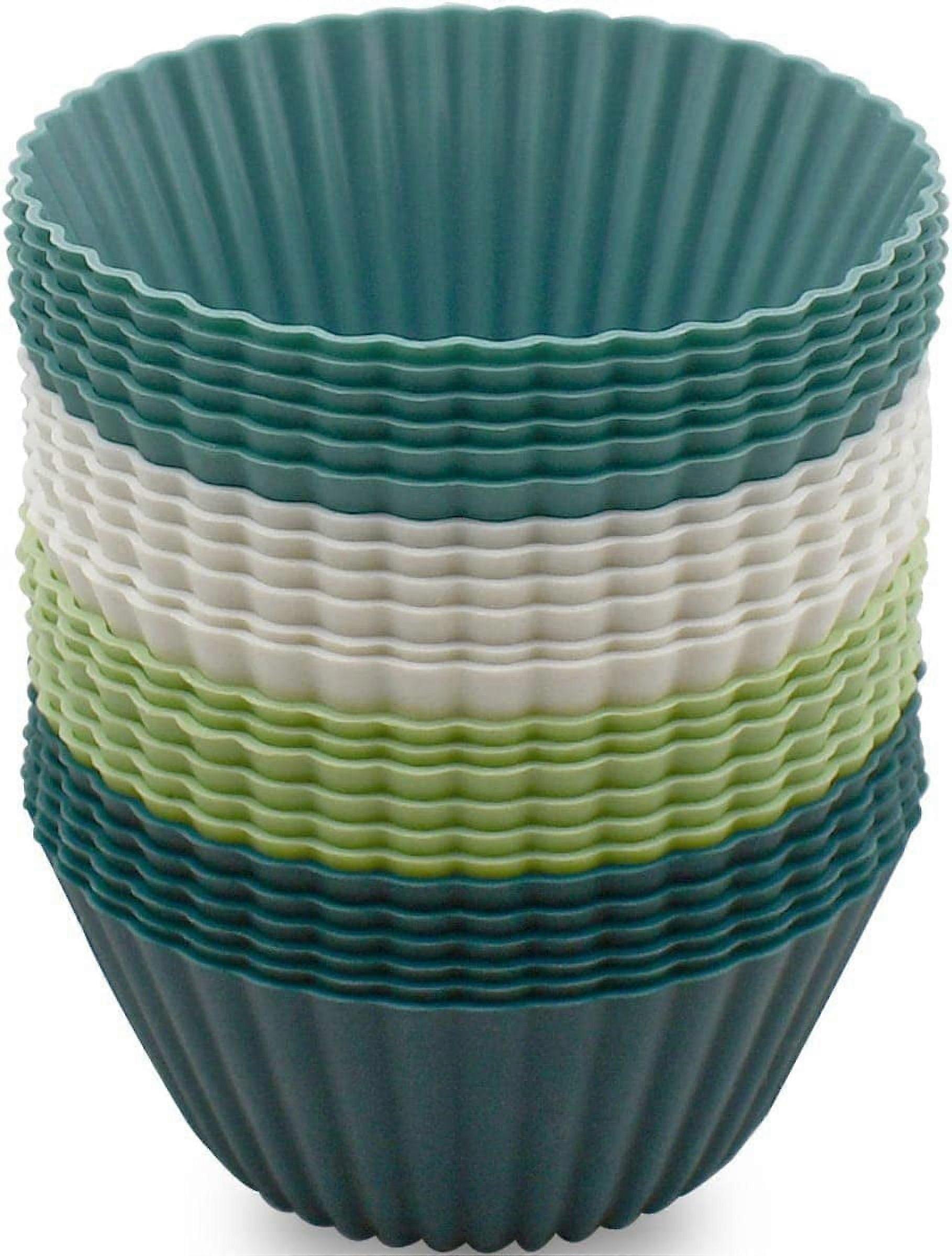 24 Pack Silicone Baking Cups, Reusable Muffin Liners, Non-Stick, BPA Free, Standard Size, 4 Colors