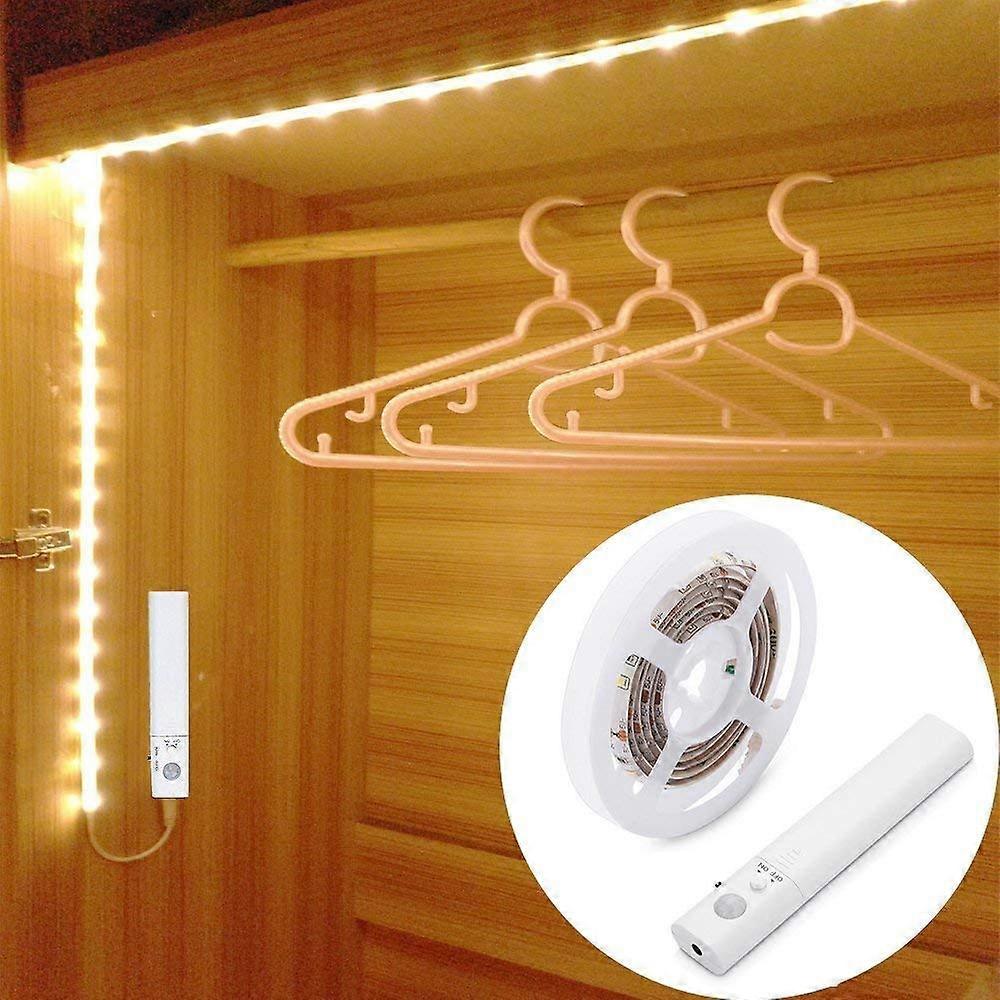 Sensor closet light, 2m LED strip light, night light, 6000K warm white, auto on/off, battery operated