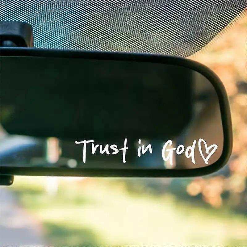 Trust in God Car Rearview Mirror Sticker,4 Counts (black+white) Self-adhesive Car Mirror Decal,Letter & Heart Pattern Car Rearview Mirror St