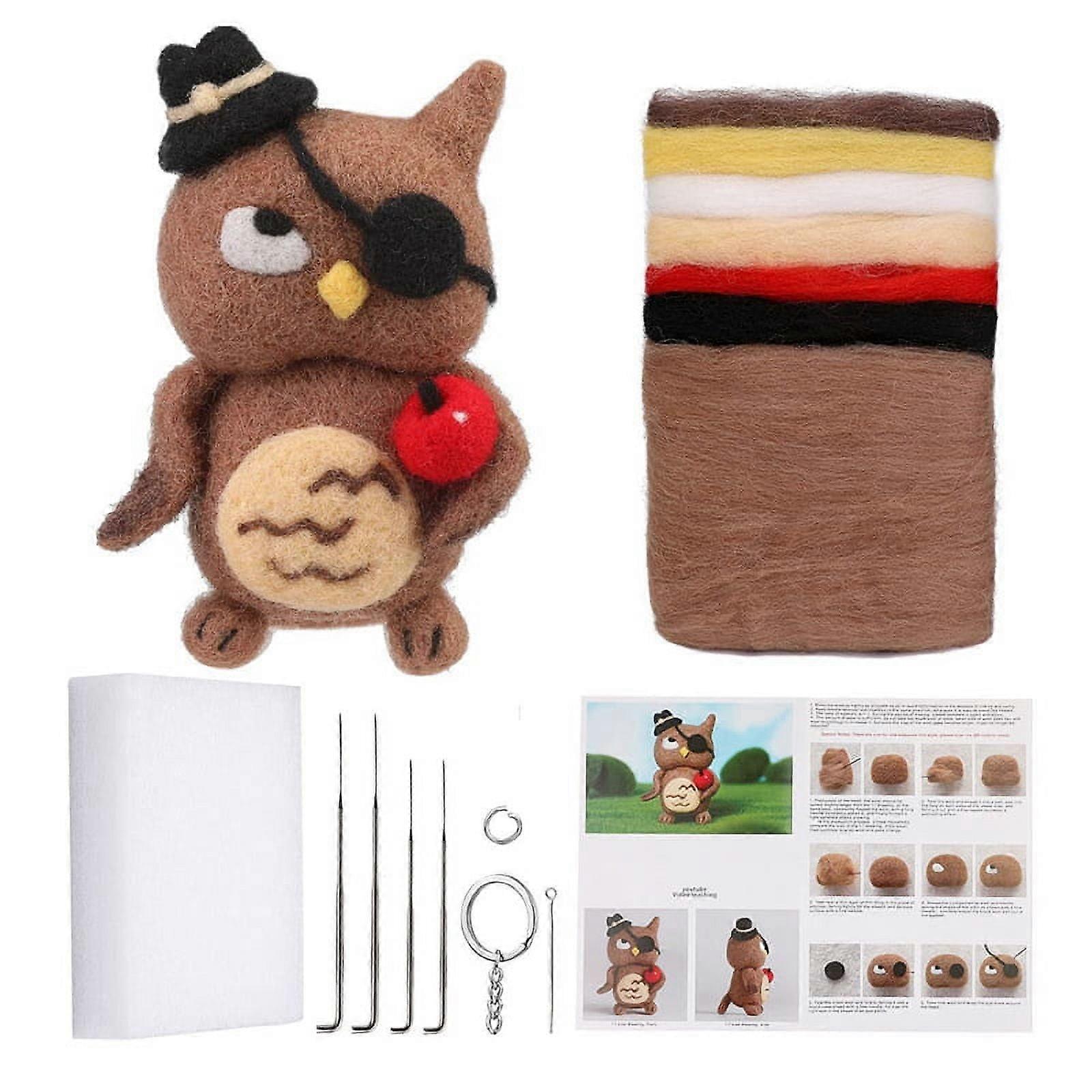 Needle Felting Kit Needle Felting Supplies Owls Animal Doll with Wool Roving, Felting Needles, Foam Mat and Wool Felting