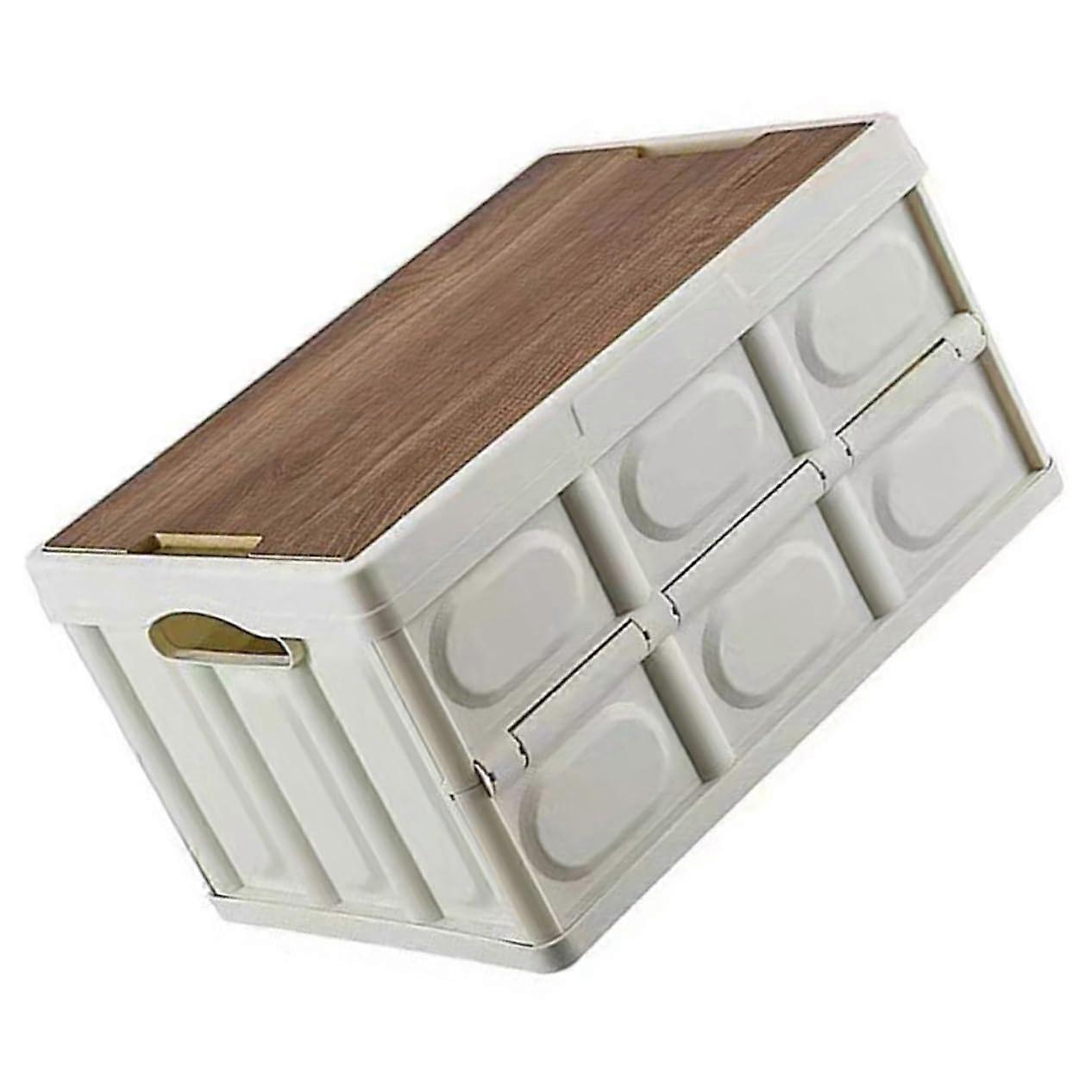 Foldable Outdoor Storage Box Wooden Lid Large Capacity For Clothes Tools Picnic Supplies Stackable Space Saving Camping