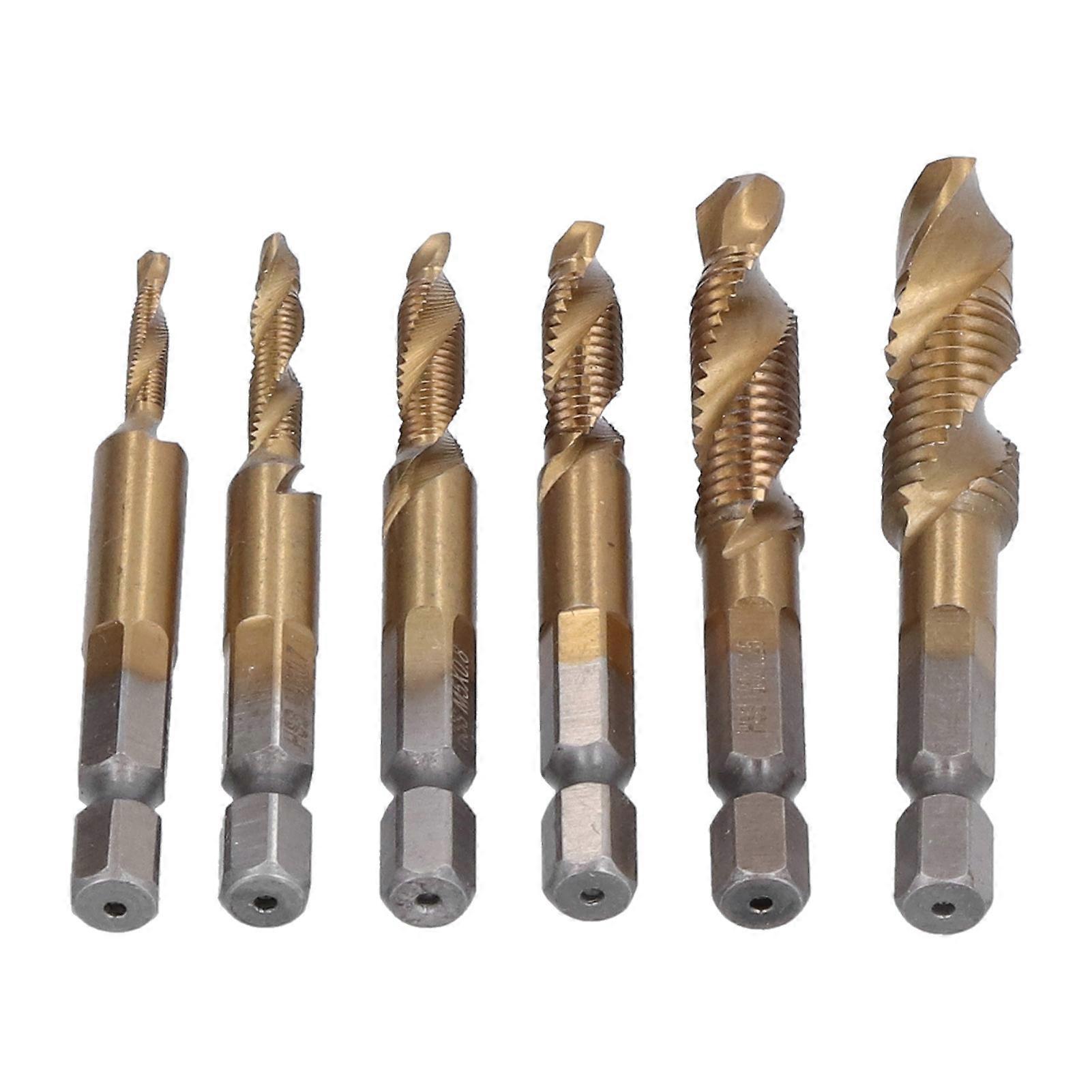 6Pcs Combination Drill Tap Bit 1/4in Hex Shank Spiral Tapping Chamfering Drilling Bits M3‑M10