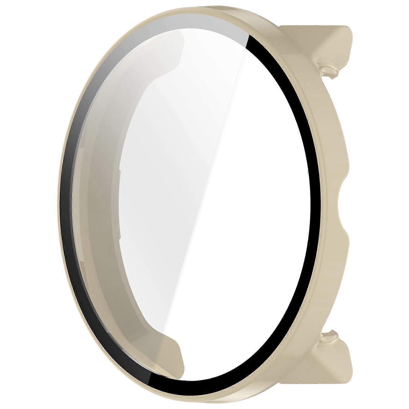 PC Full Coverage Smartwatch Integrated Tempered Glass Screen Protector Defense Hard Sleeve Case Guard Suitable for Run  Ivory white