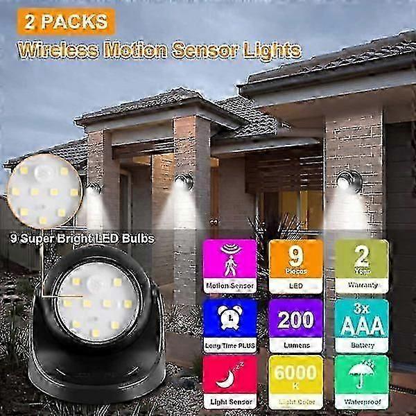 6000K waterproof wireless battery powered LED wall lamp with motion sensor - automatic on/off 2pcs, cool white