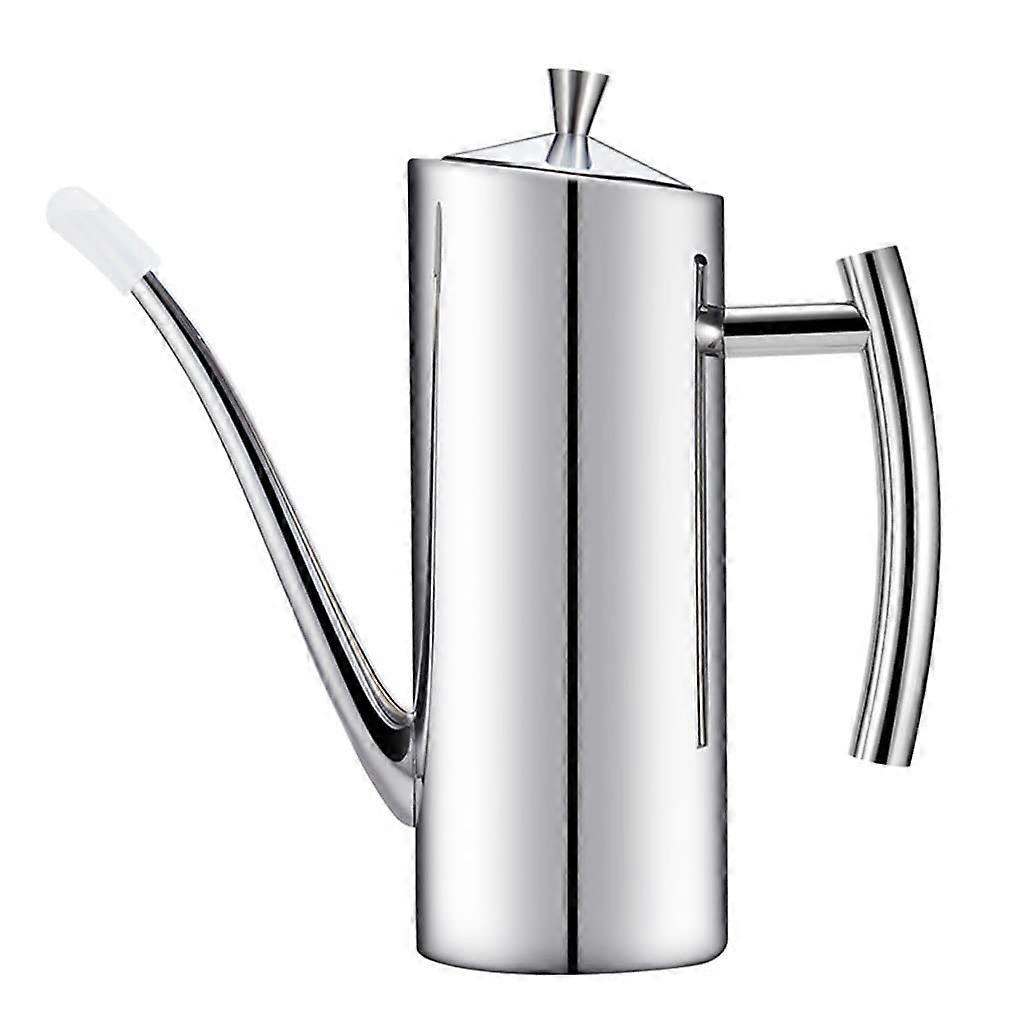 Olive Oil Dispenser 304 Stainless Steel No Drip Bottle with Long Narrow Spout and Vertical Handle for Precise Pouring 700ml Silver
