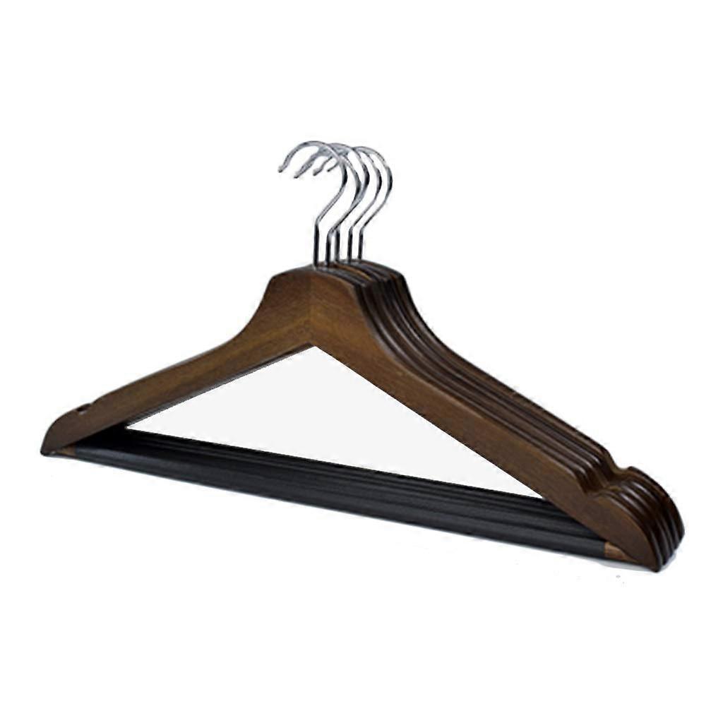 Wooden Clothes Hangers NonSlip Wide Shoulder with Pants Bar 360° Swivel Hook Set of 10 White Brown