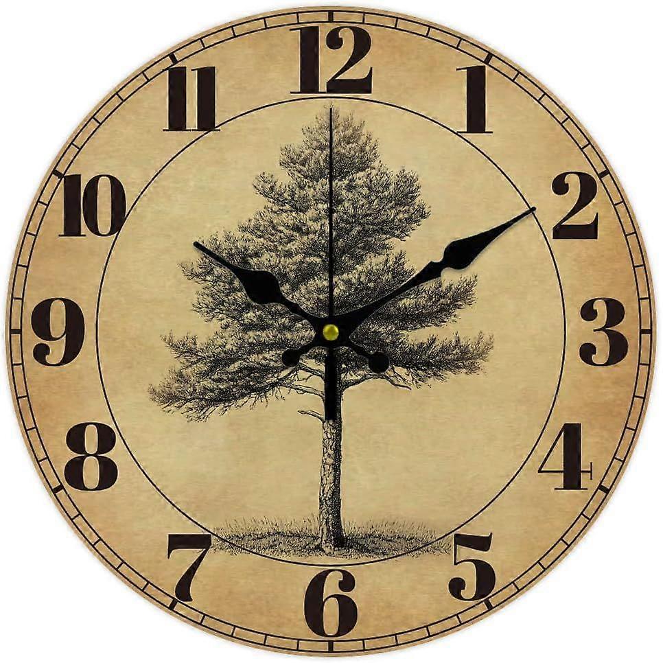 Realistic Tree Wall Clock Non-Ticking Clock 12 Inch Round Decorative Clocks Printed Wall Clock for Home Office Decoration