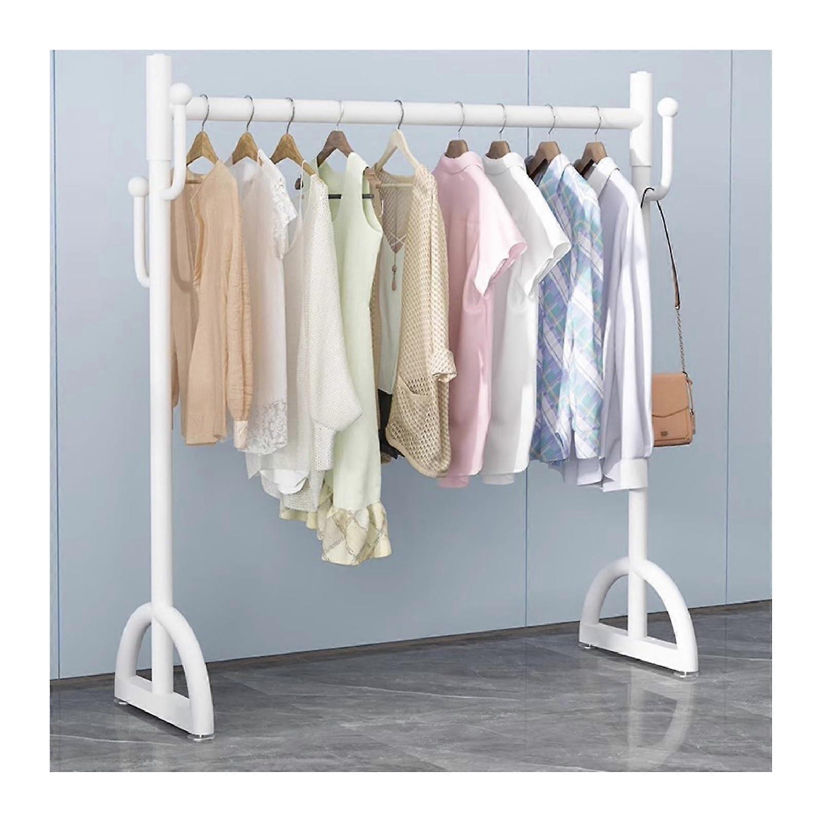 Clothes Garment Rack Floor Standing Metal Hanging Rail with Crossbar for Storage & Display, White 60x150cm