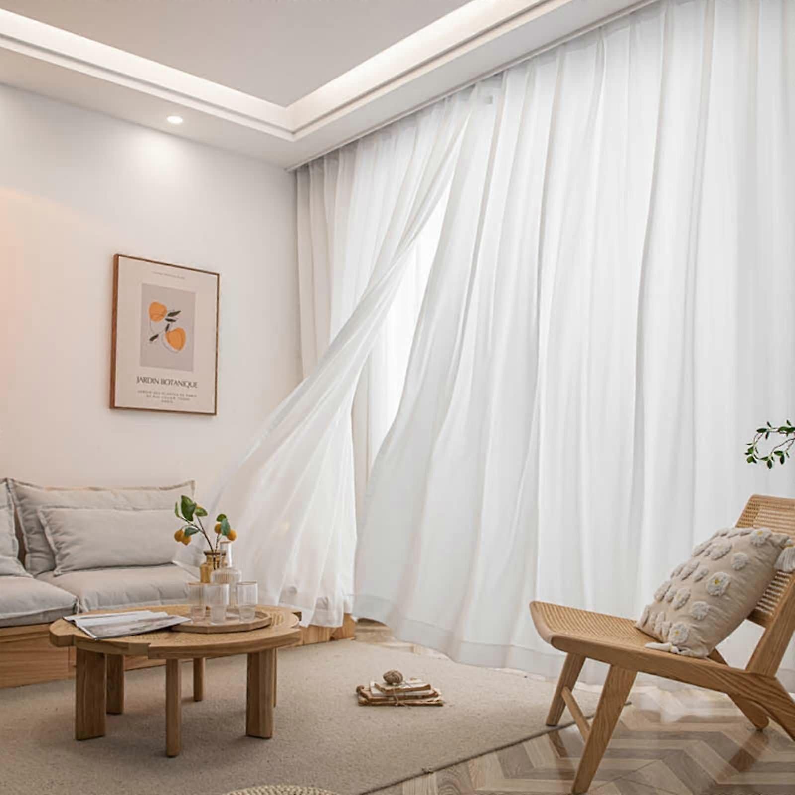 Sheer White Curtains with Hooks for Bedroom Windows, 52W x 54L inch, Set of 2 Panels